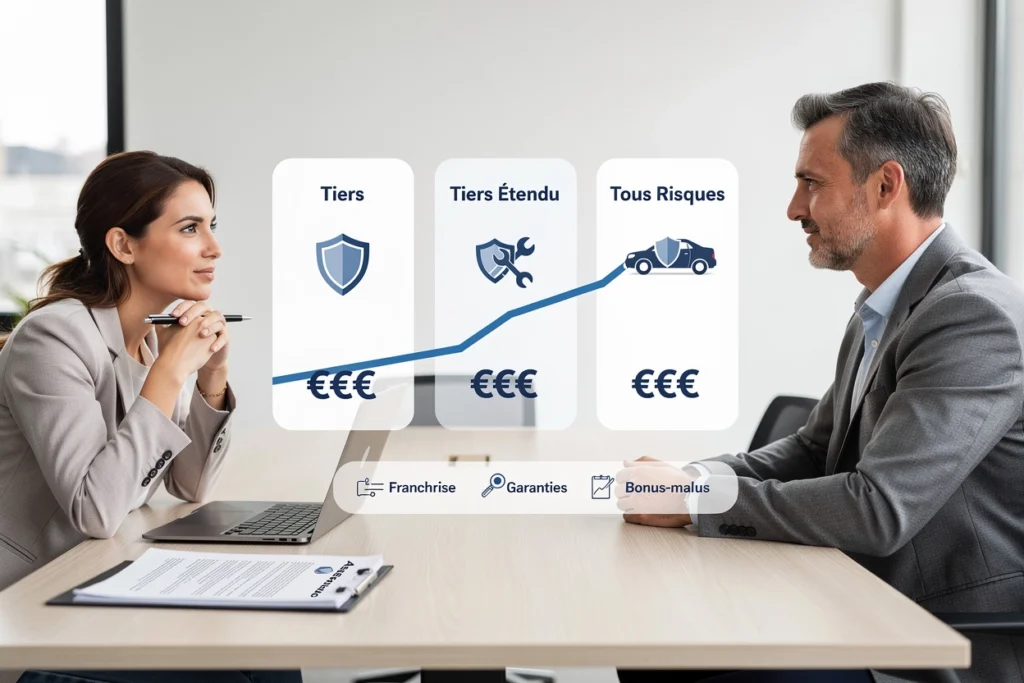 Deux personnes comparents les formules d'assurance auto